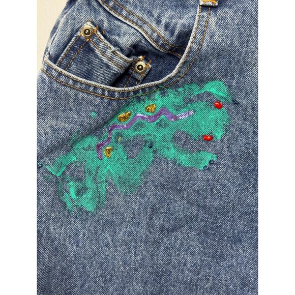 VTG 90s Manisha Women's High Waisted Puffy Paint Denim Shorts - Size 7 (24x10.5) - Picture 2 of 7